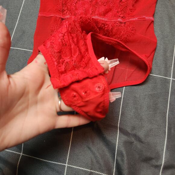 Pretty Little Thing womens S Red bodysuit lace lingerie strappy one piece - Picture 6 of 7